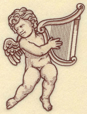 Embroidery Design: Cherub with Harp Large4.34w X 5.69h