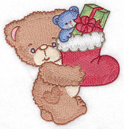 Embroidery Design: Bear carrying Christmas stocking large4.73w X 5.00h