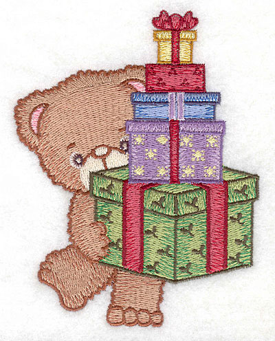 Embroidery Design: Bear carrying gifts large3.90w X 5.00h