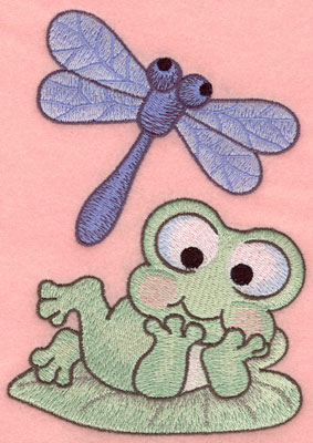 Embroidery Design: Dragonfly with frog on lily pad4.48w X 6.34h