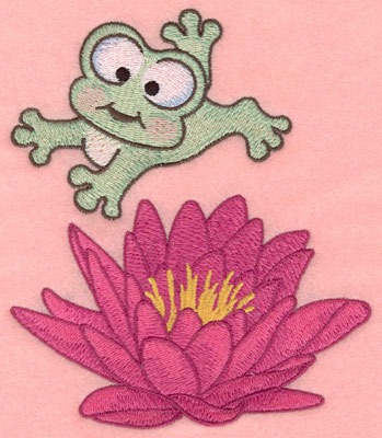 Embroidery Design: Leaping frog over water lily5.00w X 5.80h