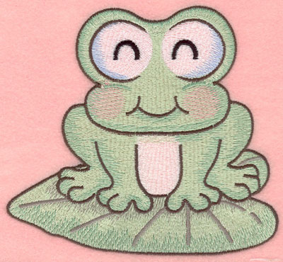 Embroidery Design: Sleeping frog on lily pad large 5.86w X 5.40h