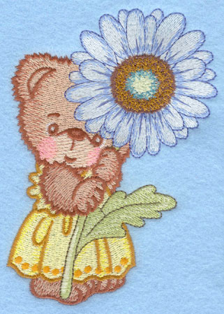 Embroidery Design: Bear standing with white daisy large3.66w X 5.00h