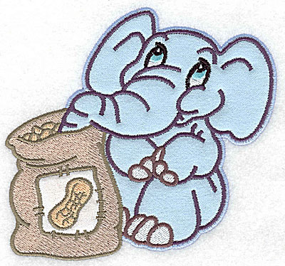 Embroidery Design: Elephant with bag of peanuts double applique 5.27w X 4.98h