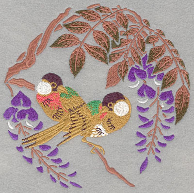 Embroidery Design: Birds with Orchids and Leaves Large6.00w X 5.98h