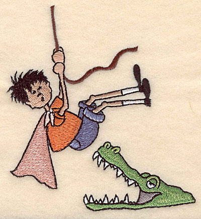 Embroidery Design: Boy with crocodile large 4.54"w X 4.99"h