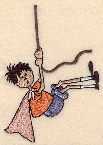 Embroidery Design: Boy swinging on vine 3.51"w X 4.99"h