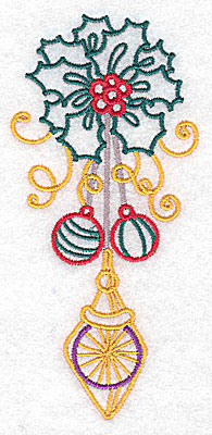 Embroidery Design: Holly and ornaments large 2.31w X 4.95h
