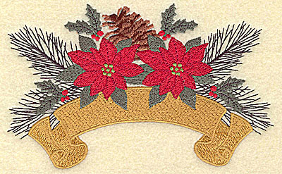 Embroidery Design: Pine cone poinsettia and banner large 6.38w X 3.97h