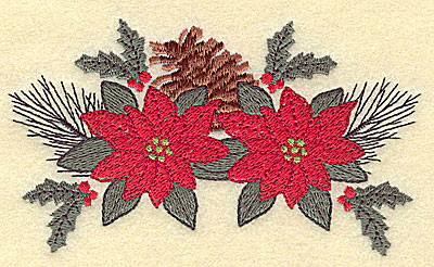 Embroidery Design: Pine cone and poinsettia large4.94w X 2.85h