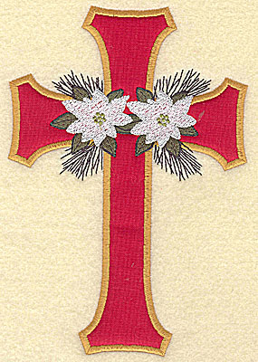 Embroidery Design: Applique cross with poinsettia large 6.96w X 4.73h