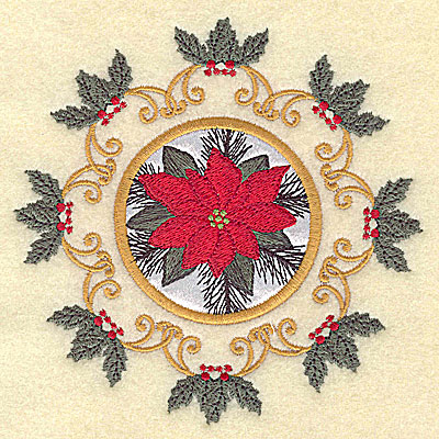 Embroidery Design: Poinsettia in circle 4.93w X 4.93h