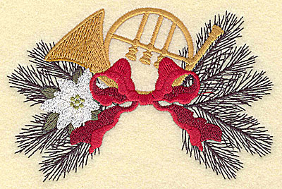 Embroidery Design: Christmas bugle and poinsettia 4.94w X 3.23h