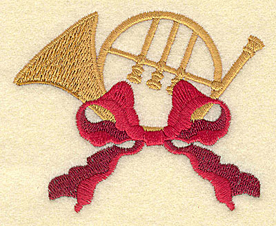 Embroidery Design: Christmas bugle with bow 3.51w X 2.83h
