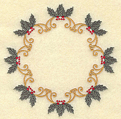 Embroidery Design: Circular holly with berries design 4.93w X 4.93h