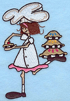 Embroidery Design: Chef with pies large  4.99"h x 3.34"w