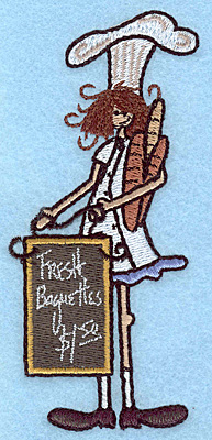 Embroidery Design: Chef with menu board large  4.99"h x 2.33"w