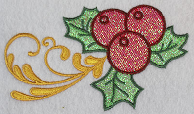 Embroidery Design: Mistletoe with swirls 2.99w X 5.15h