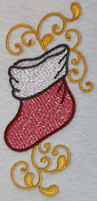 Embroidery Design: Christmas stocking with swirls 2.44w X 5.21h