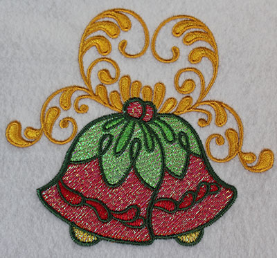 Embroidery Design: Christmas bells with swirls 5.22w X 4.67h