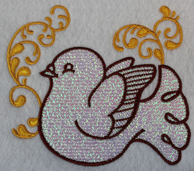 Embroidery Design: Christmas dove with swirls 4.78w X 4.21h