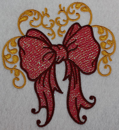 Embroidery Design: Christmas ribbon with swirls 4.57w X 5.13h
