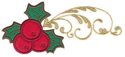 Embroidery Design: Holly with berries double applique 6.98w X 3.08h