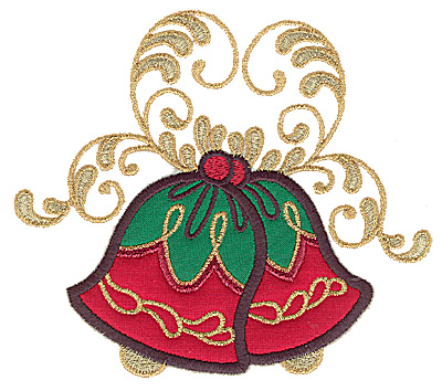 Embroidery Design: Christmas bells double applique 5.65w X 4.98h