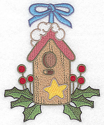 Embroidery Design: Christmas bird house large 3.98w X 4.94h
