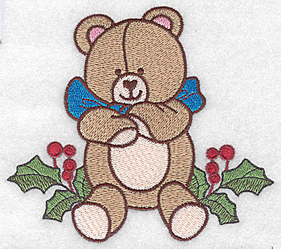 Embroidery Design: Teddy bear on holly large 4.62w X 4.11h