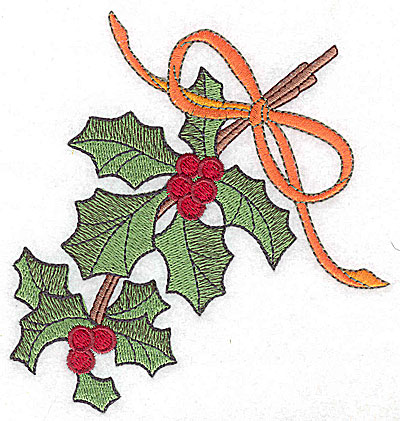 Embroidery Design: Holly berries and ribbon large 4.64w X 4.92h