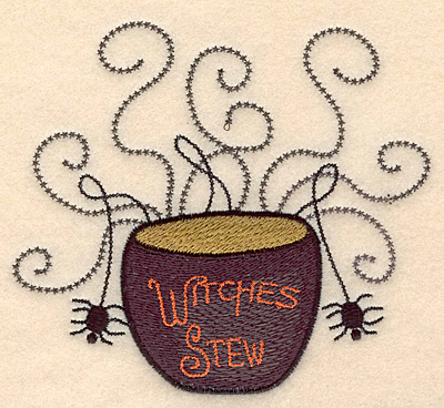 Embroidery Design: Witches stew with spiders large 5.00"w X 4.49"h