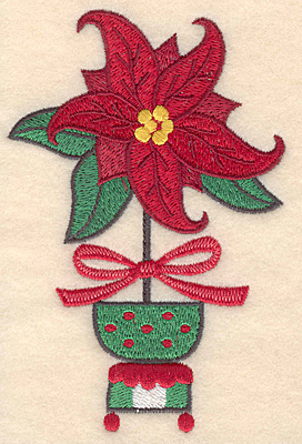 Embroidery Design: Poinsetta in pot with bow 3.26w X 4.98h