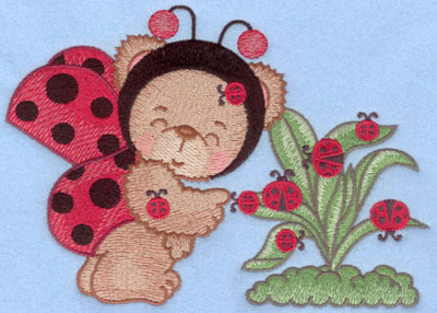 Embroidery Design: Ladybug bear with leaves large7.01w X 4.92h
