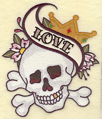 Embroidery Design: Love applique skull 4.99w X 5.80h