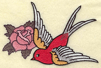 Embroidery Design: Bird and rose 5.27w X 3.54h