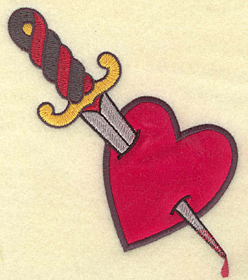 Embroidery Design: Dagger in heart applique  4.93w X 5.58h