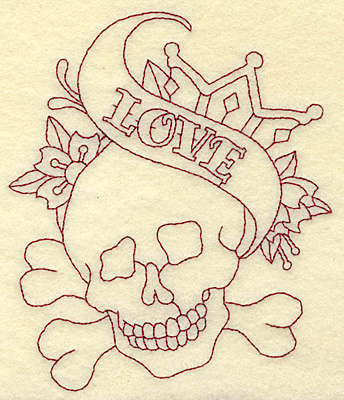 Embroidery Design: Love skull redwork 4.26w X 4.99h