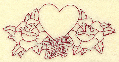Embroidery Design: True love heart and roses redwork 4.91w X 2.45h