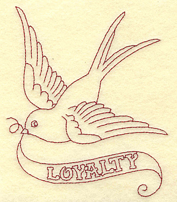 Embroidery Design: Loyalty bird redwork 3.98w X 4.87h