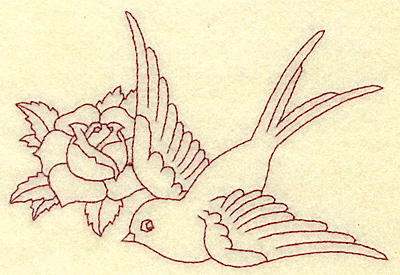 Embroidery Design: Bird and rose redwork 4.92w X 3.33h