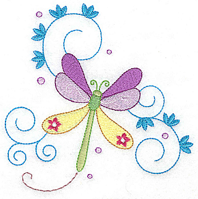 Embroidery Design: Dragonfly with swirls large 4.94w X 4.94h