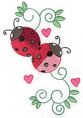 Embroidery Design: Ladybugs swirls and hearts large  3.41w X 4.94h