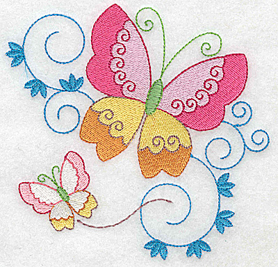 Embroidery Design: Butterflies and swirls large 4.95w X 4.77h