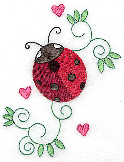 Embroidery Design: Ladybug hearts and swirls large 3.91w X 4.95h