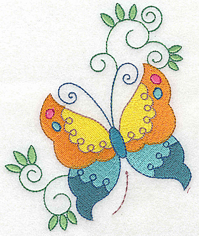 Embroidery Design: Butterfly and swirls large 4.03w X 4.93h