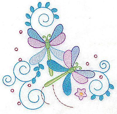 Embroidery Design: Dragonflies swirls and flower large 4.95w X 4.75h