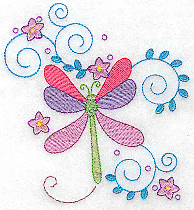Embroidery Design: Dragonfly swirls and flowers large 4.60w X 4.94h
