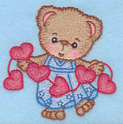 Embroidery Design: Girl bear with string of hearts large  4.30"h x 4.21"w