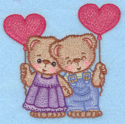 Embroidery Design: Girl and boy bears with balloons large  4.89"h x 5.00"w